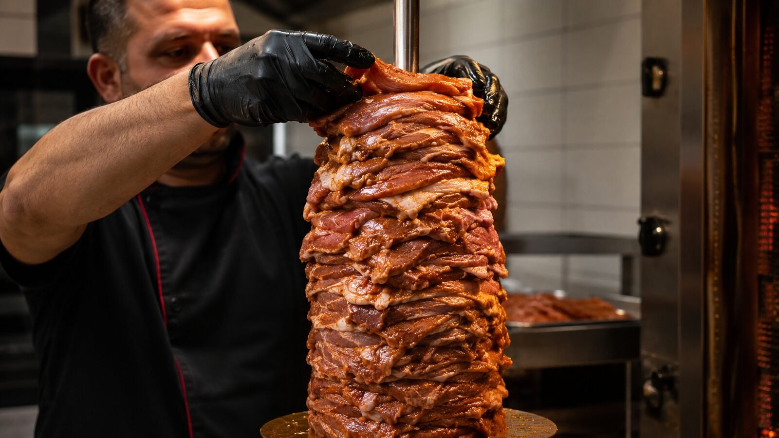 Fleisch wird Lage für Lage geschichtet